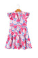 Pink Floral Printed V Notched Ric Rac Flutter Sleeve Dress