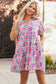 Pink Floral Collared Half Placket Short Sleeve Loose Dress