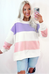 Beige Colorblock Patchwork Drop Shoulder Crewneck Sweatshirt