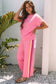 Bonbon Color Contrast Crewneck T Shirt and Wide Leg High Waist Pants Set