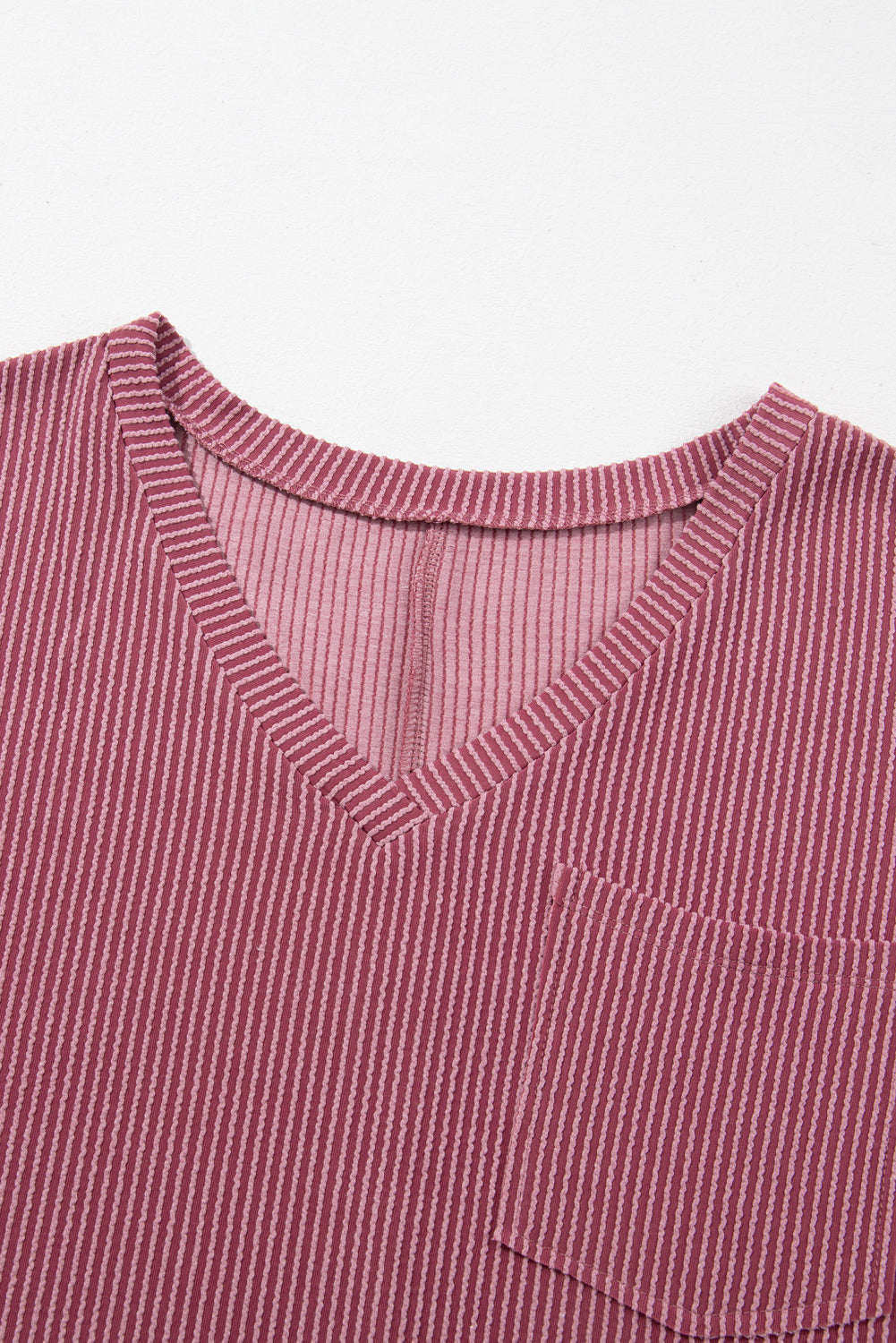 Rose Pink Textured V-Neck Dropped Shoulder Plus T-Shirt