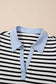 Black Stripe Contrast V Neck Collared Puff Sleeve T Shirt Mini Dress with Pockets