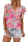 Multicolour Floral Ruffled Sleeve V Neck Summer Blouse