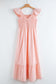 Pink V Neck Flutter Sleeve Smocked Bodice High Waist Ruffle Maxi Dress