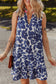 Blue Floral Sleeveless Colorblock Notched V Neck Mini Dress