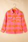 Orange Plaid Chest Pockets Button-up Turn Down Collar Jacket