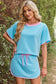 Turquoise Colorblock Edge Drop Shoulder T Shirt and Skort 2Pcs Set