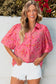 Rose Red Floral Print Wide Short Sleeve Loose Shirt