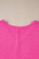 Rose Red Waffle Knit Side Slits Loose Fit V Neck Top