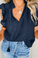 Navy Blue V Neck Flutter Sleeve Textured Blouse