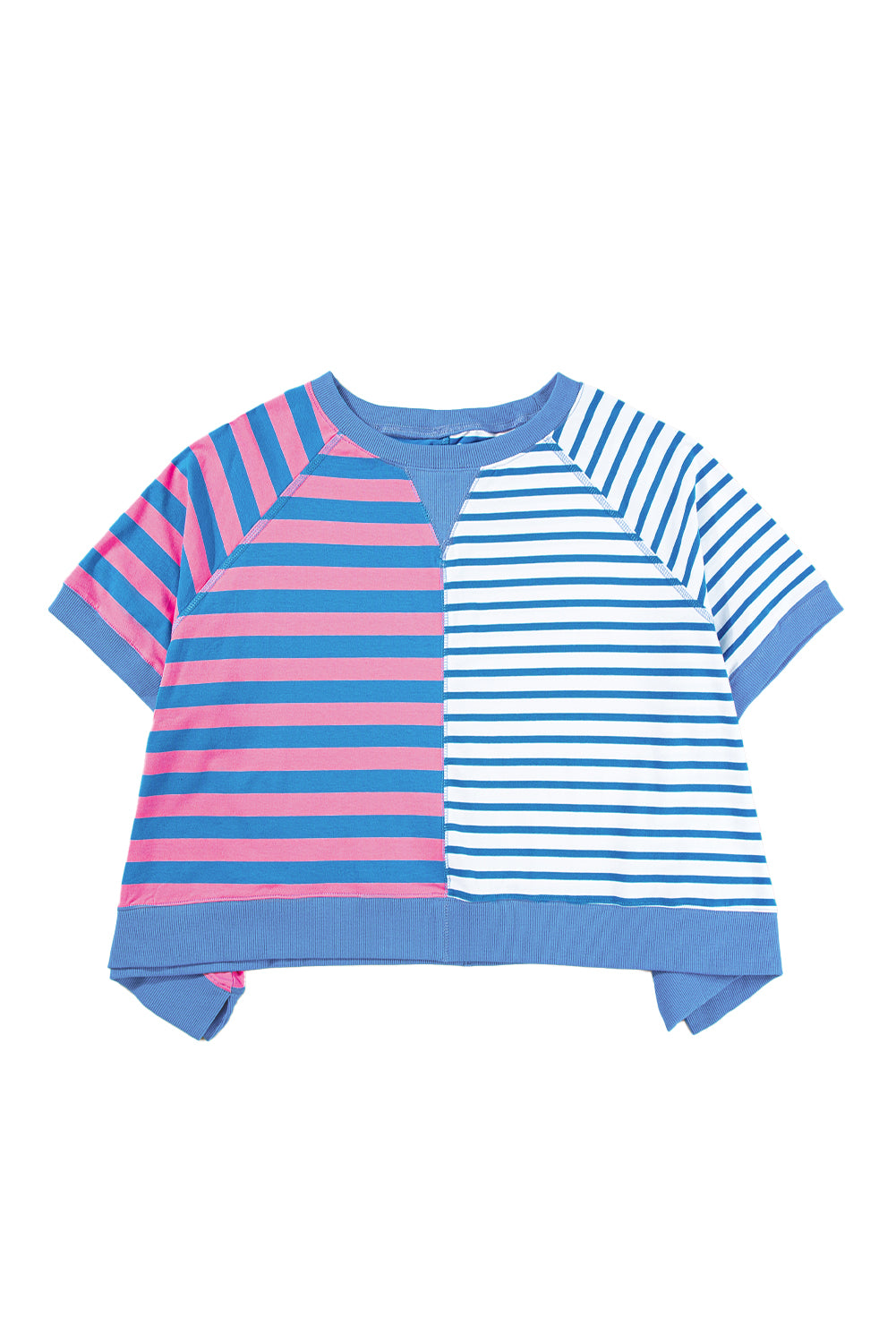 Blue Stripe Contrast Patchwork Oversized T Shirt