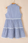 Blue Stripe Sleeveless Notched V Neck Contrast Ric Rac Mini Dress