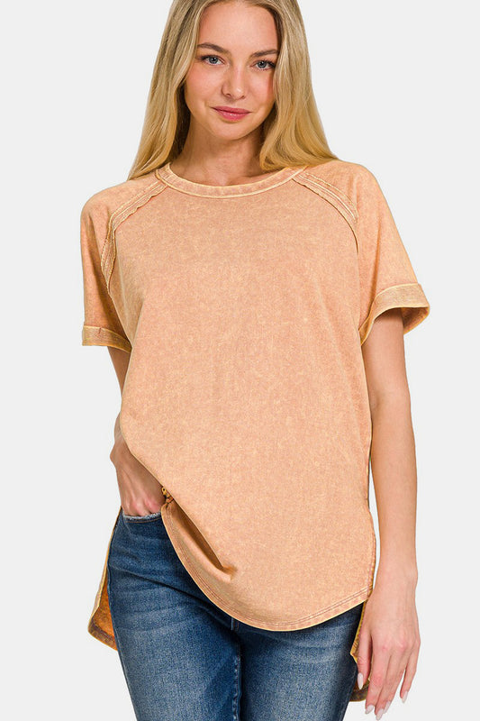 Zenana Heathered Round Neck Short Sleeve Top