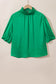 Sea Green Shirred High Neck Puff Sleeve Plus Size Blouse