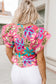 Floral Print Round Neck Flutter Sleeve Blouse