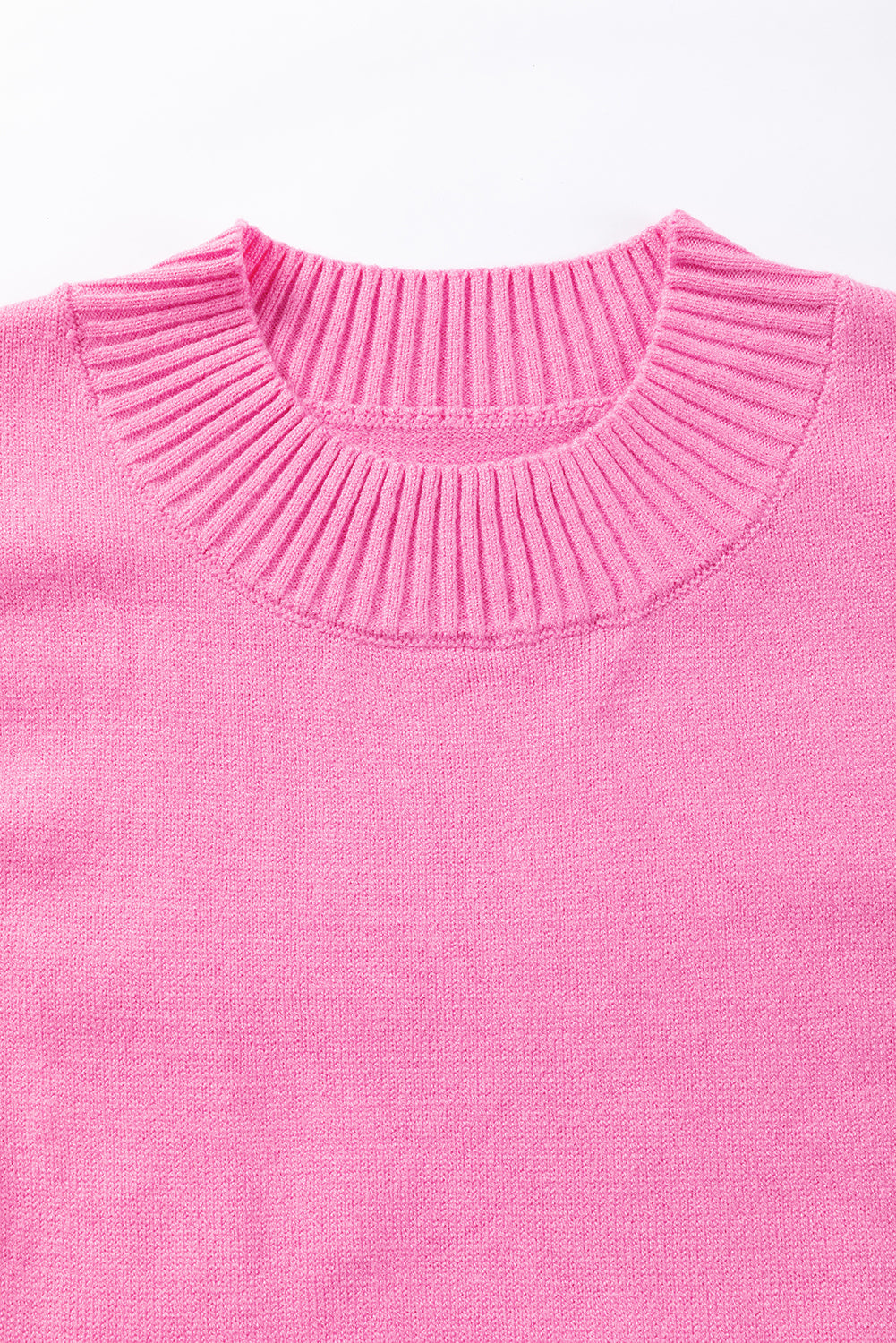 Bonbon Ribbed Mock Neck Ruffled Short Sleeve Sweater