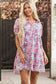 Pink Floral Collared Half Placket Short Sleeve Loose Dress