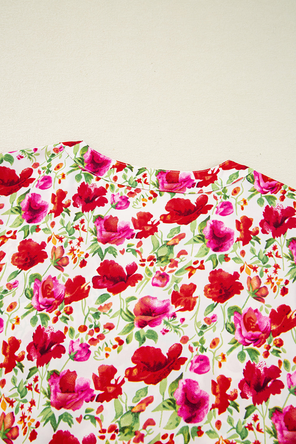 Red Floral Puff Sleeve Tiered Ric Rac Pocketed Mini Dress