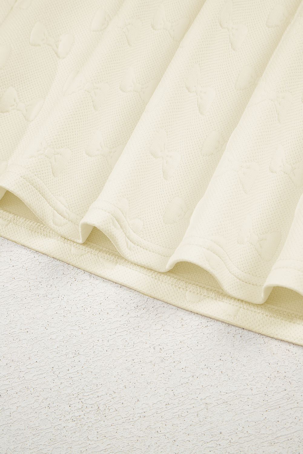 White Bow Jacquard Ruffle Sleeve Short 2pcs Outfit