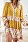 Printed V-Neck Long Sleeve Dress