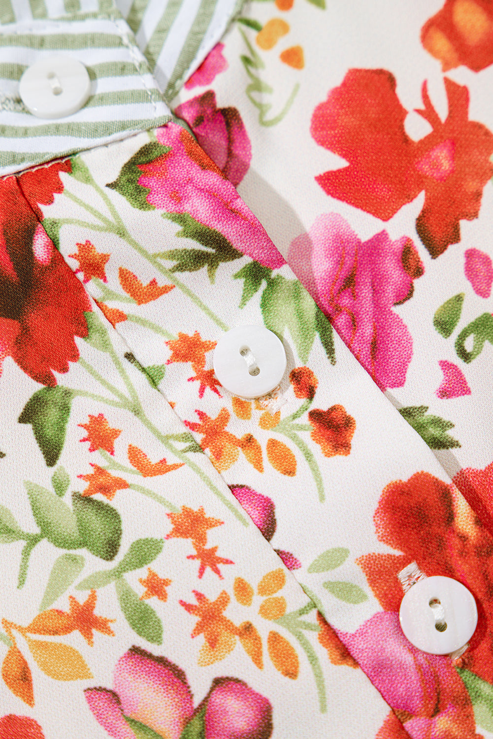 Red Floral Print Striped Patchwork Collared Short Sleeve Blouse