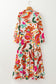 Orange Floral Print Split V Neck Tiered Maxi Dress