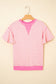 Sachet Pink Contrast Detail Striped Ruffle Short Sleeve Top