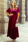 Red Dahlia Velvet Short Sleeve Shirred Waist Tiered Maxi Dress