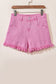 Pink Frayed Edge Mid Rise Denim Shorts