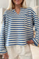 Sky Blue Stripe Chest Pocket Buttoned Back Notched V Neck Top