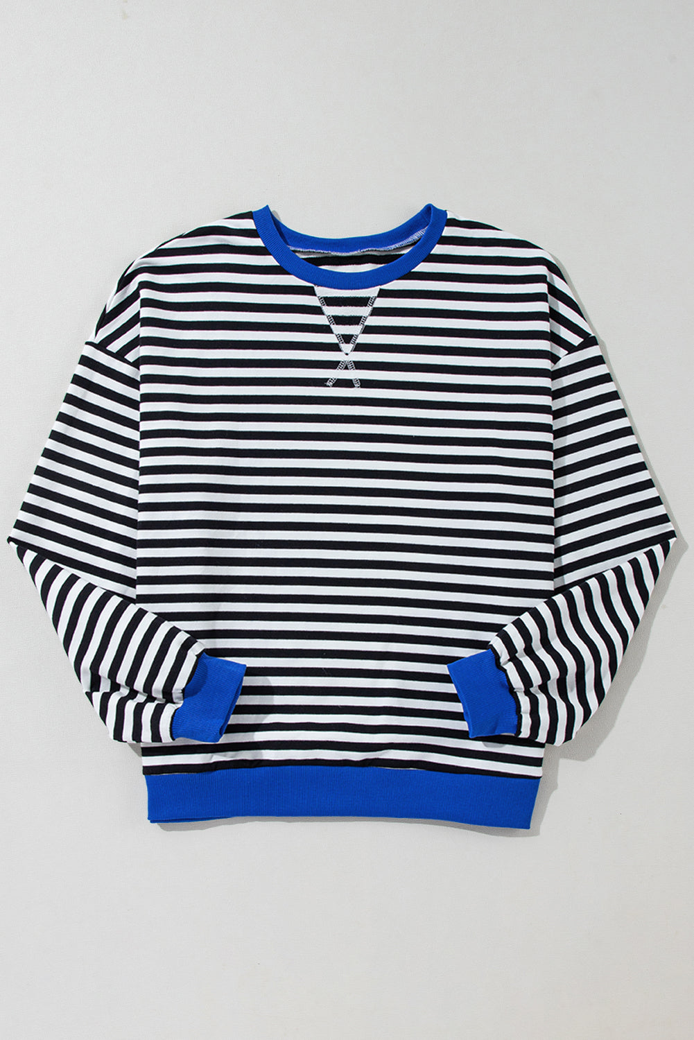 Black Stripe Oversized Contrast Trim Pullover Sweatshirt