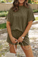 Jungle Green Ribbed Textured Knit Loose Fit Tee and Shorts Set