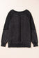 Black Solid Waffle Knit Patchwork Raglan Sleeve Sweatshirt