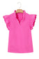 Bright Pink Contrast Scallop Trim Layered Short Sleeve V Neck Blouse