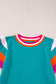 Turquoise Contrast Flutter Sleeves Knitted Sweater T Shirt