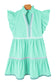 Mint Green Ric Rac Colorblock Flutter Sleeve V Neck Tiered Dress