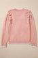 Light Pink Ruffled Bowknot Ribbed Trim Long Sleeve Sweater