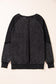 Black Solid Waffle Knit Patchwork Raglan Sleeve Sweatshirt