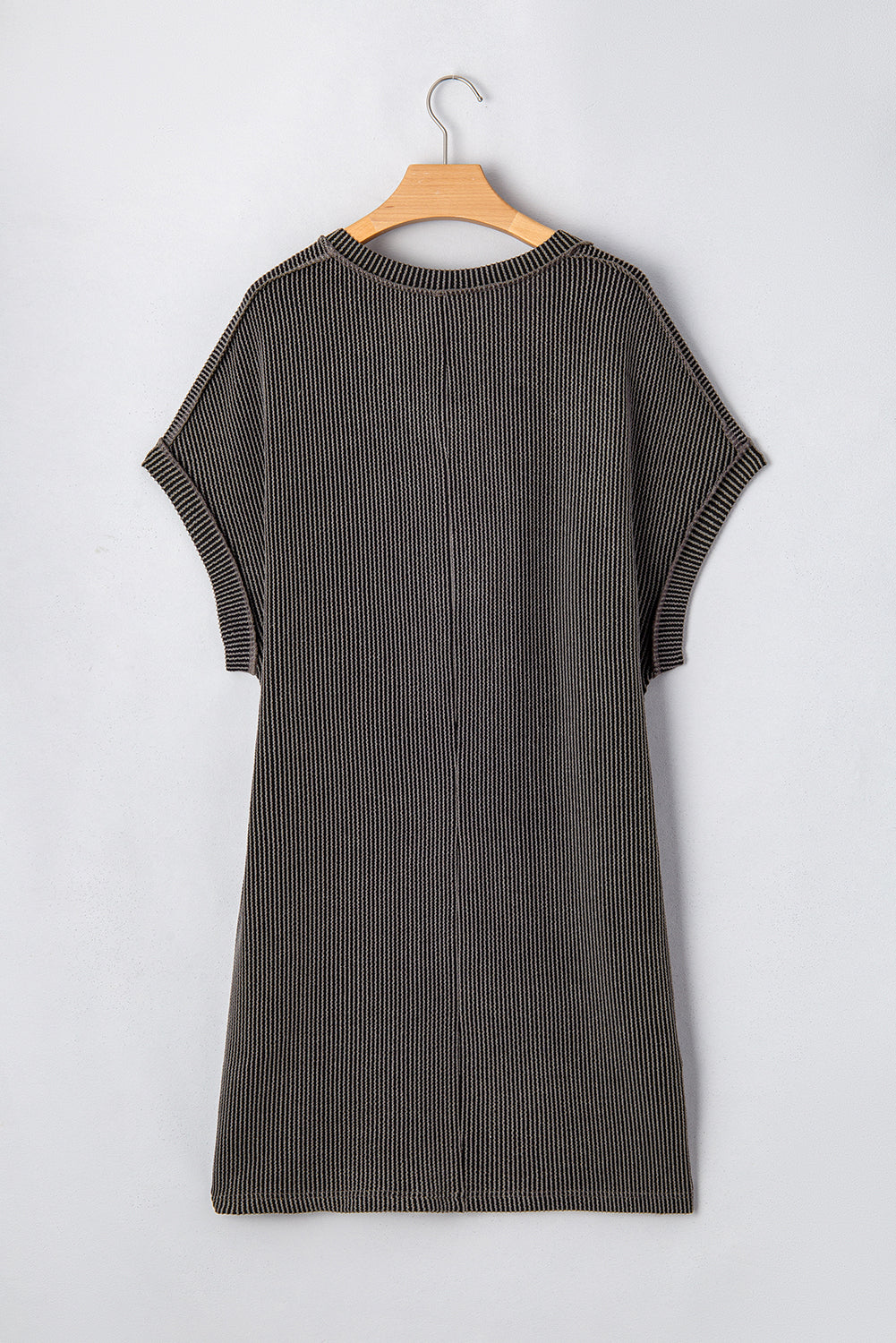 Carbon Grey Corded V Neck Plus Size T Shirt Dress with Pockets