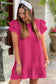 Strawberry Pink Plus Size Jacquard Short Ruffle Sleeve Mini Dress
