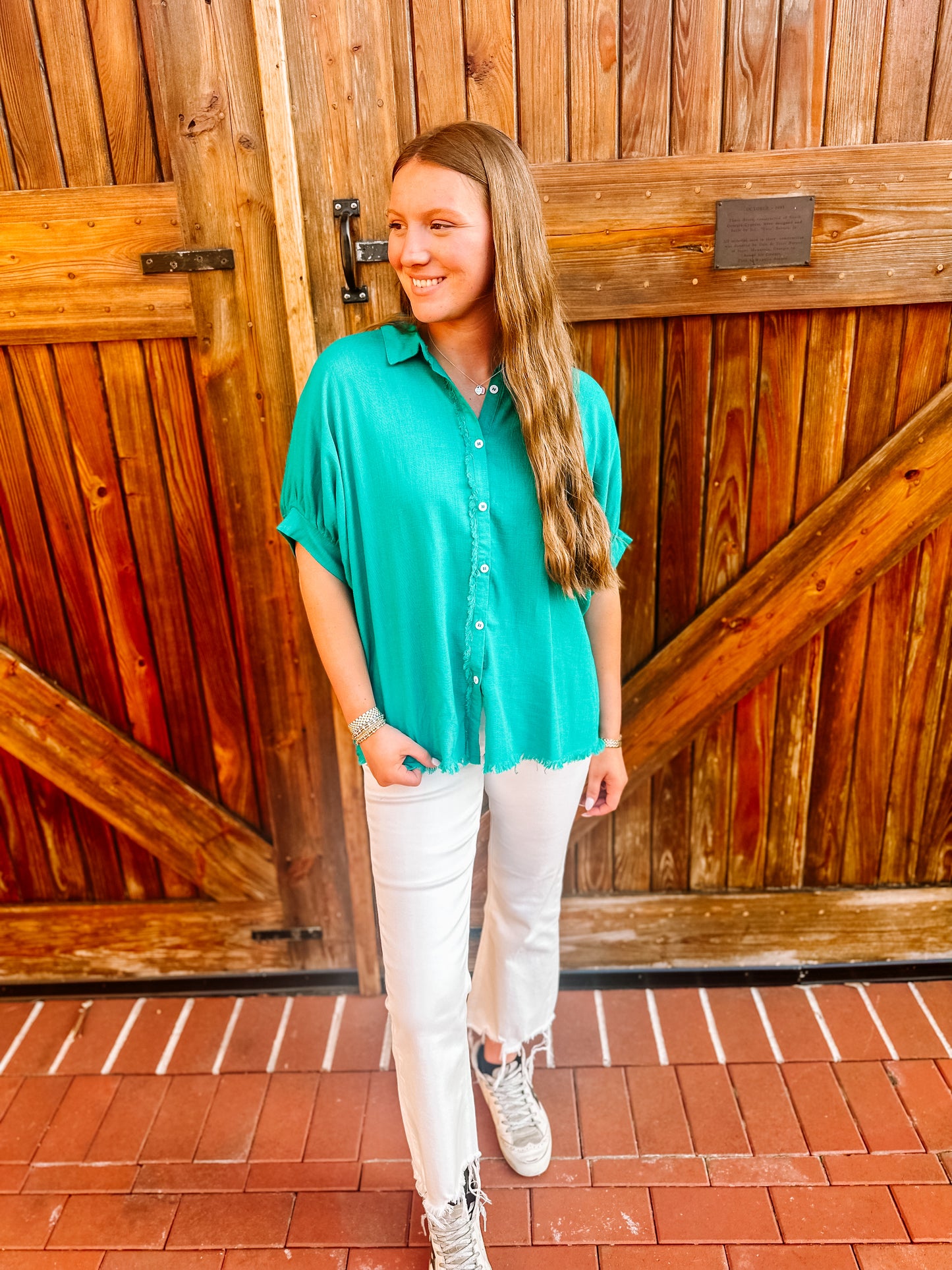 Jade Dolman Linen Top