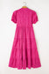 Rose Red Flower Mock Neck Puff Sleeve Tiered Maxi Dress