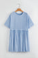 Sky Blue Solid Color Pocketed Raw Edge Babydoll Dress