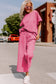 Strawberry Pink Textured Loose Fit T Shirt and Drawstring Pants Set