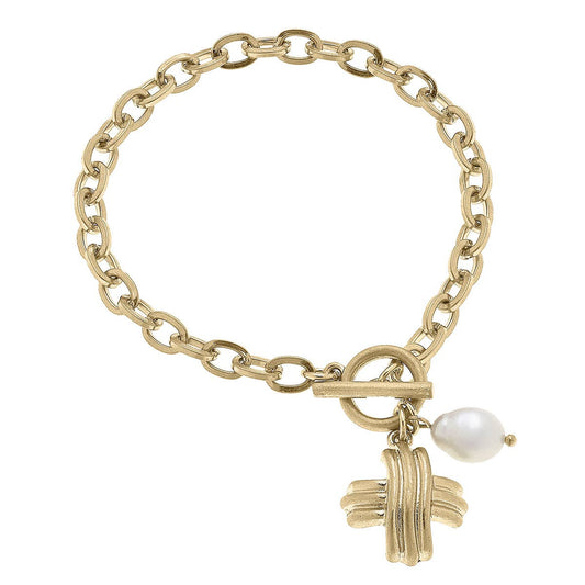 Serena Cross Toggle Bracelet: Worn Gold