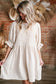 White Textured Ruffled Puff Sleeve Loose Dress