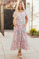 Pink Floral Puff Sleeve Square Neck Empire Waist Tiered Maxi Dress