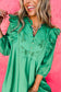 Bright Green Embroidered Ruffled Trim 3/4 Sleeve V Neck Mini Dress