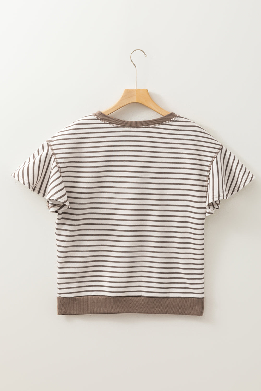 Parchment Contrast Detail Striped Ruffle Short Sleeve Top