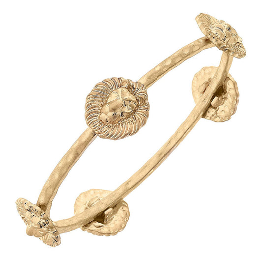 Roan Lion Head Bangle in Worn Gold